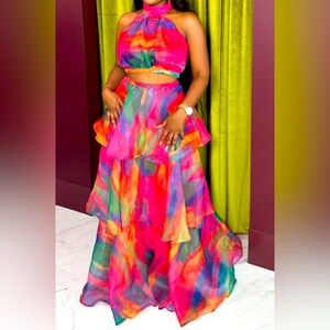 Tiered multi colored skirt set